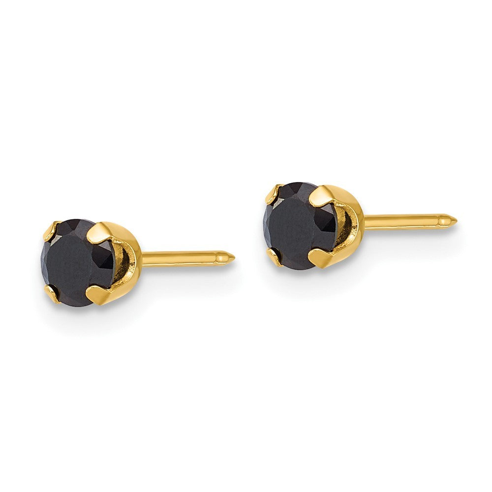 14k Yellow Gold Polished 4mm Black CZ Stud Piercing Earrings