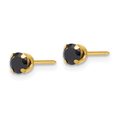 14k Yellow Gold Polished 4mm Black CZ Stud Piercing Earrings