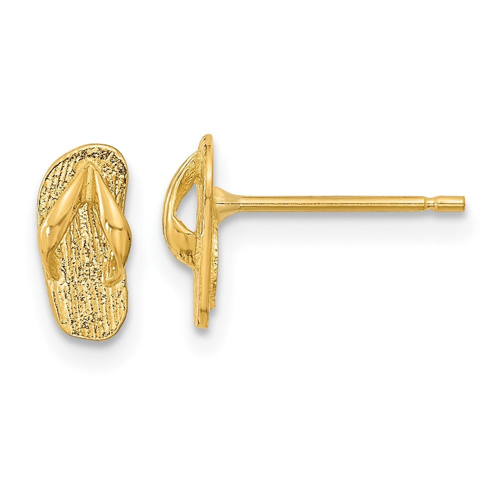 14k Yellow Gold Polished Flip Flop Stud Earrings Gift for Women