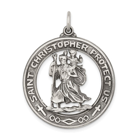 Sterling Silver Antiqued St. Christopher Medal Pendant