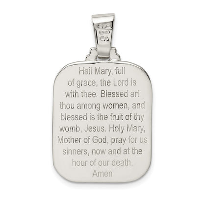 Sterling Silver Satin & Polished Mary Hail Mary Prayer Pendant