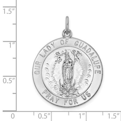 Sterling Silver Rhodium-plated Our Lady of Guadalupe Medal Pendant