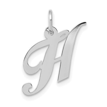 14k White Gold Small Fancy Script Letter H Initial Charm Pendant
