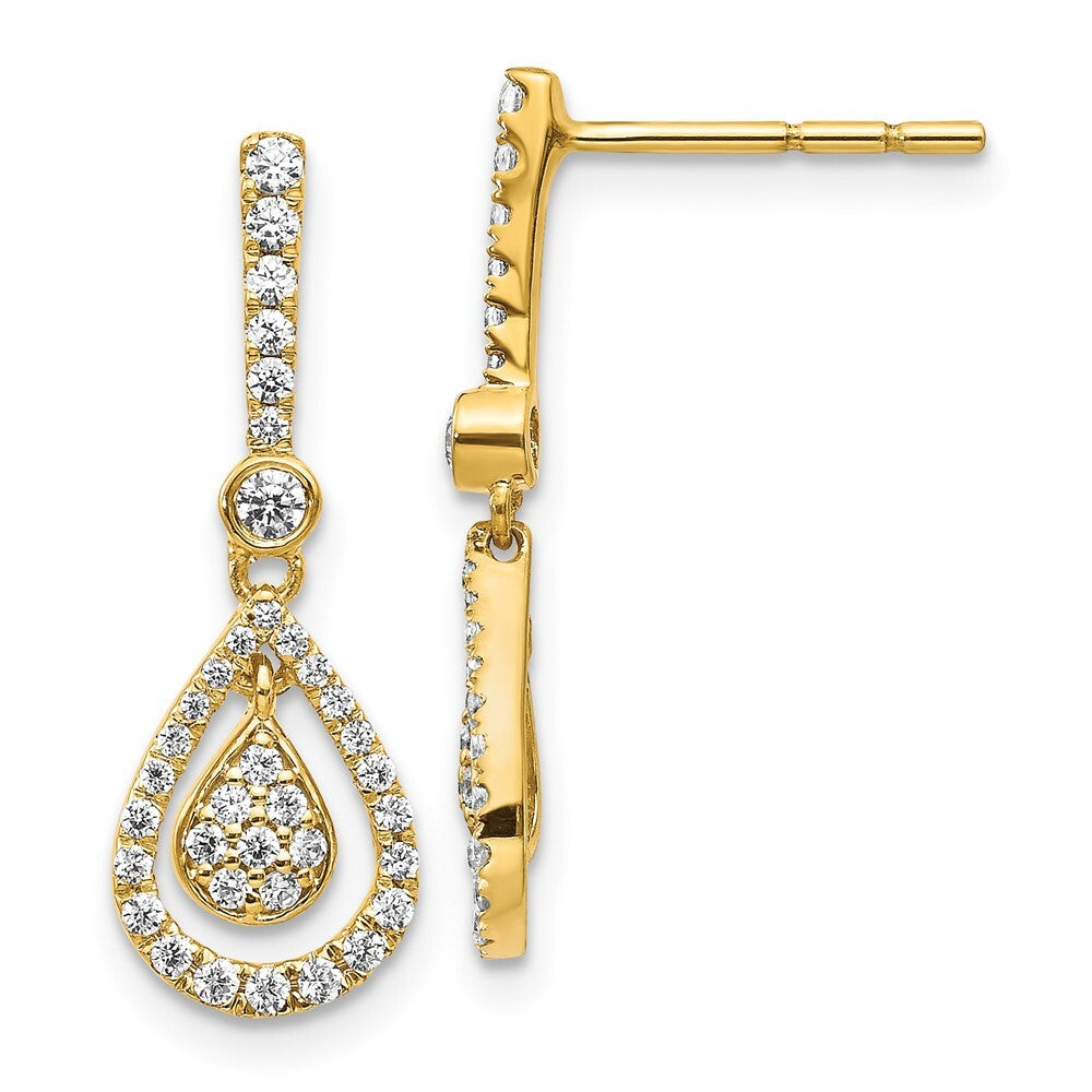 14k Yellow Gold Diamond Fancy Teardrop Dangle Earrings