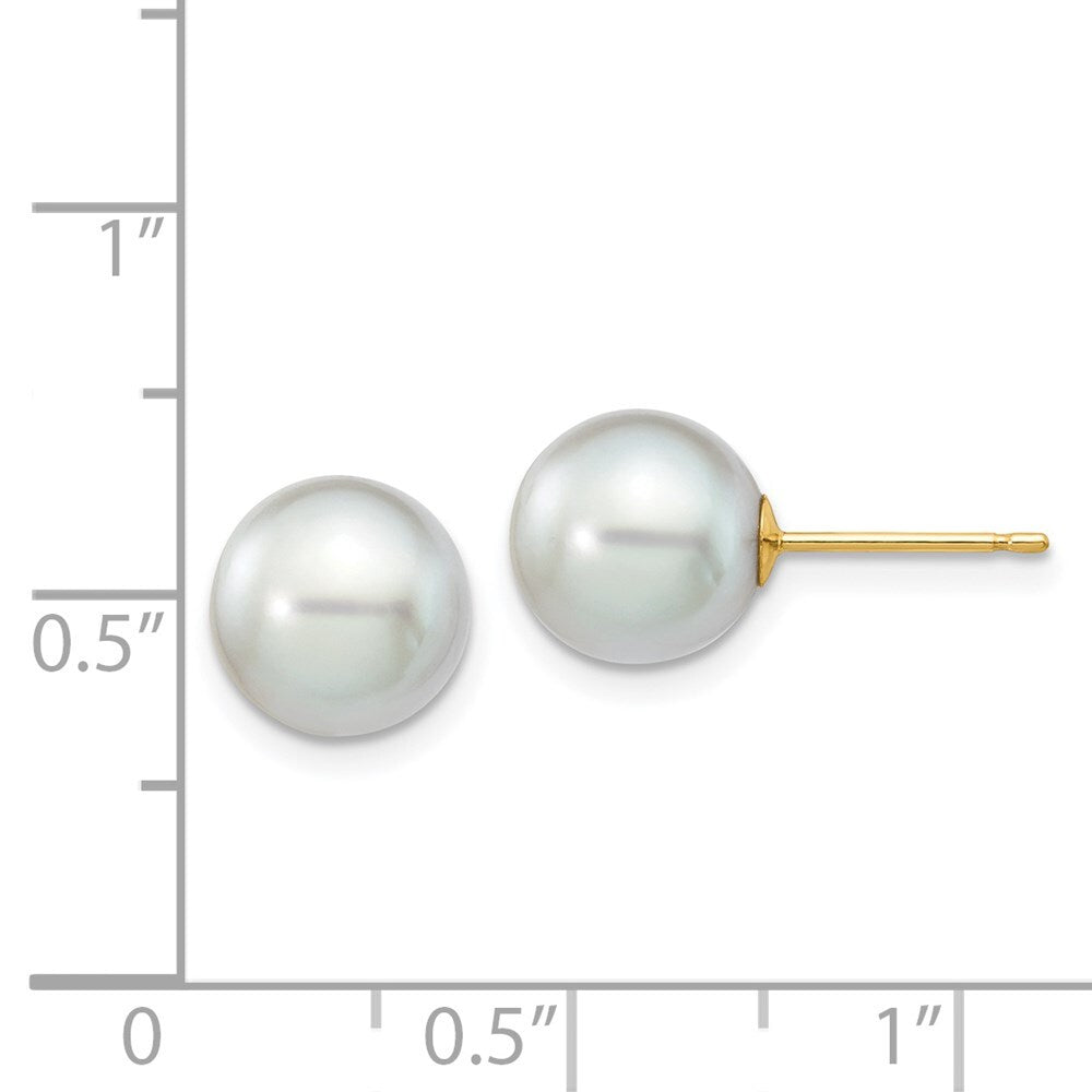 14k Yellow Gold 8-9mm Grey Round Akoya Saltwater Cultured Pearl Stud Earrings