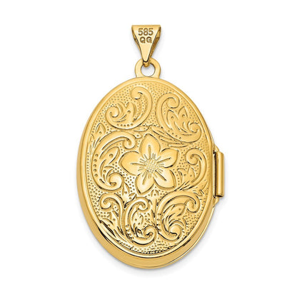 14k Yellow Gold Reversible Floral Swirl Design 26mm Oval Locket