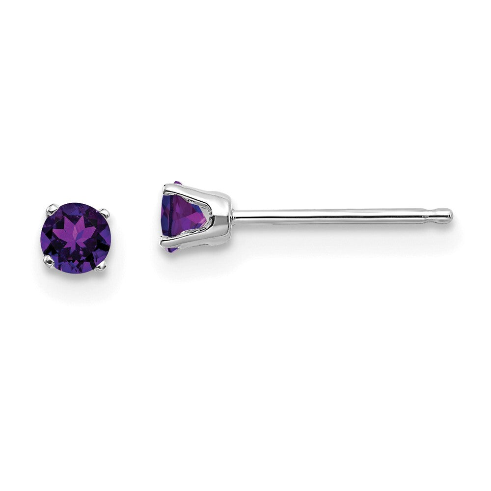 14k White Gold 3mm Amethyst Stud Earrings Gift for Women