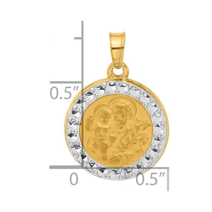 14k Yellow Gold with White Rhodium Hollow St. Joseph Medal Pendant for Women