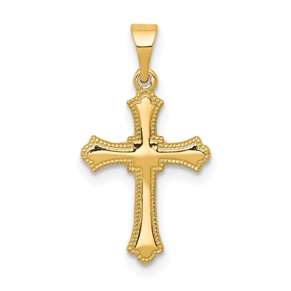 14k Yellow Gold Budded Cross Charm Pendant for Women