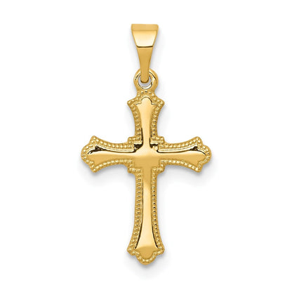 14k Yellow Gold Budded Cross Charm Pendant for Women