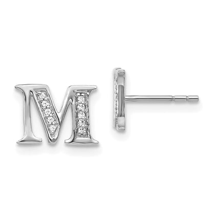 14k White Gold Diamond Initial M Stud Earrings Gift for Women