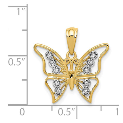 14k Yellow Gold and Rhodium Diamond Butterfly Pendant for Women