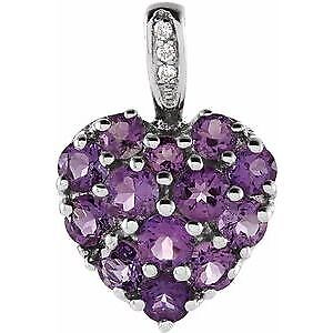 14k White Gold Amethyst & .01 CTW Diamond Heart Pendant Gift for Women