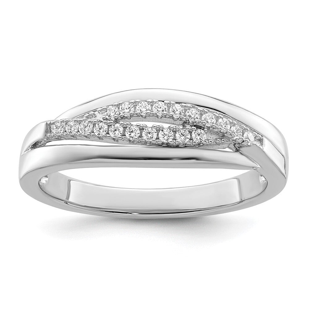 Sterling Silver Rhodium plated CZ Twisted Band Size 7
