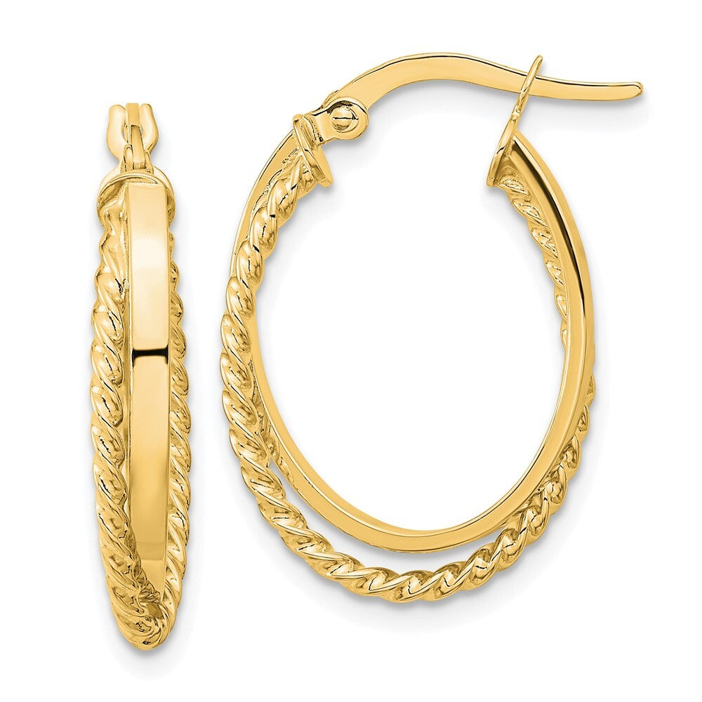 14k Yellow Gold Polished & Textured Oval Hinged Hoop Earrings Gift for Women