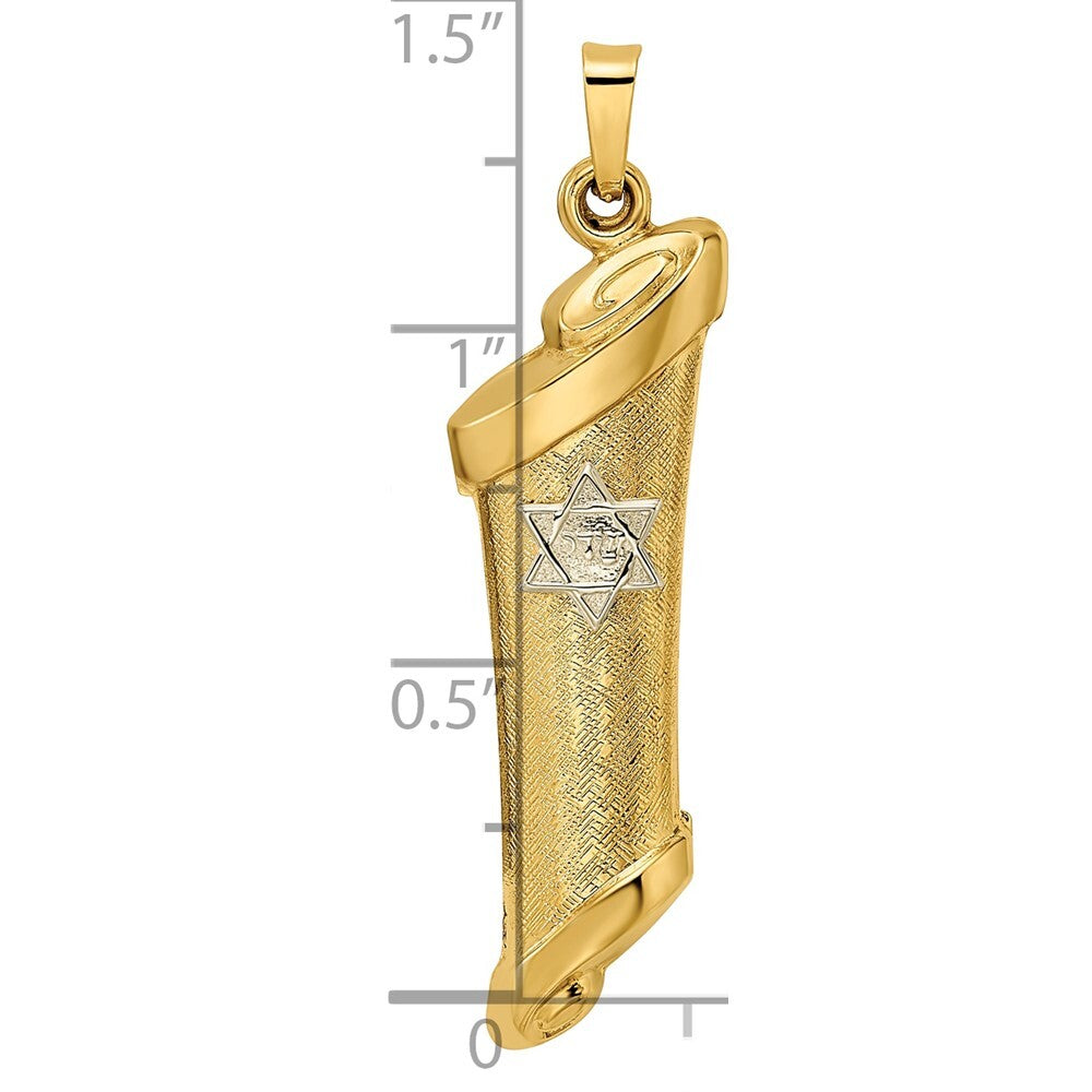 14k Two-tone Gold Hollow Mezuzah and Star Pendant for Women