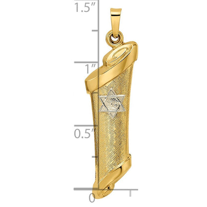14k Two-tone Gold Hollow Mezuzah and Star Pendant for Women