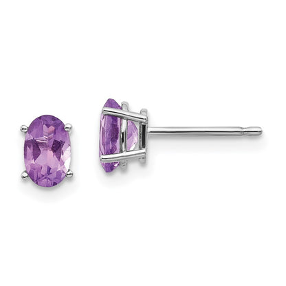 14k White Gold 6x4 Oval February/Amethyst Earrings
