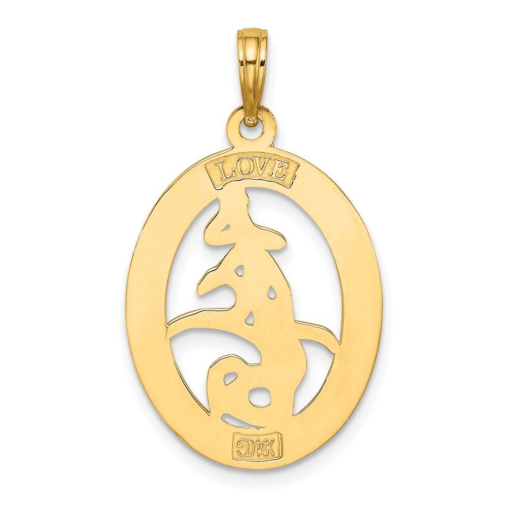 14k Yellow Gold Chinese Love Symbol In Engraved Oval Frame Charm Pendant