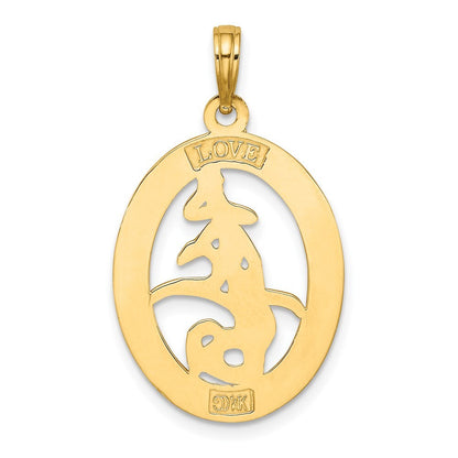 14k Yellow Gold Chinese Love Symbol In Engraved Oval Frame Charm Pendant