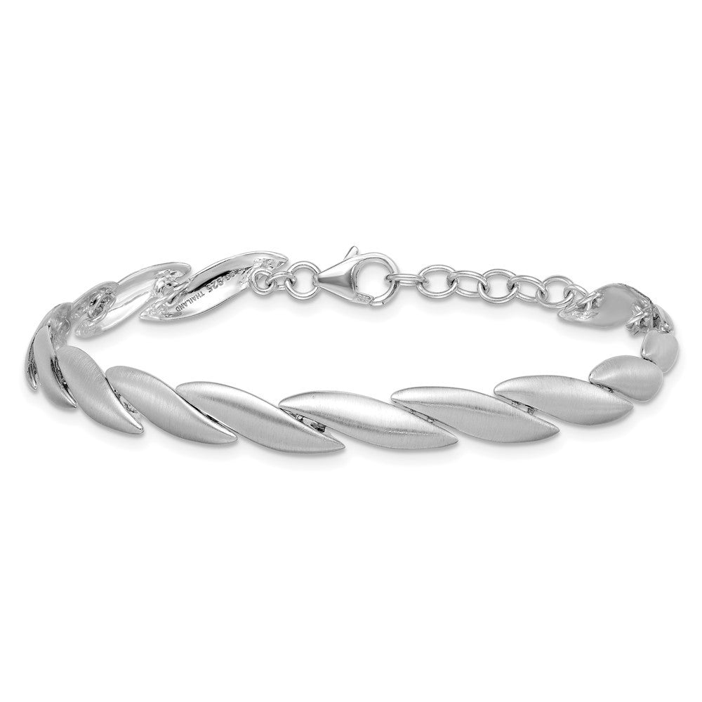 Sterling Silver Rhodium-plated Brushed Fancy 7" with 0.5" Extension Bracelet