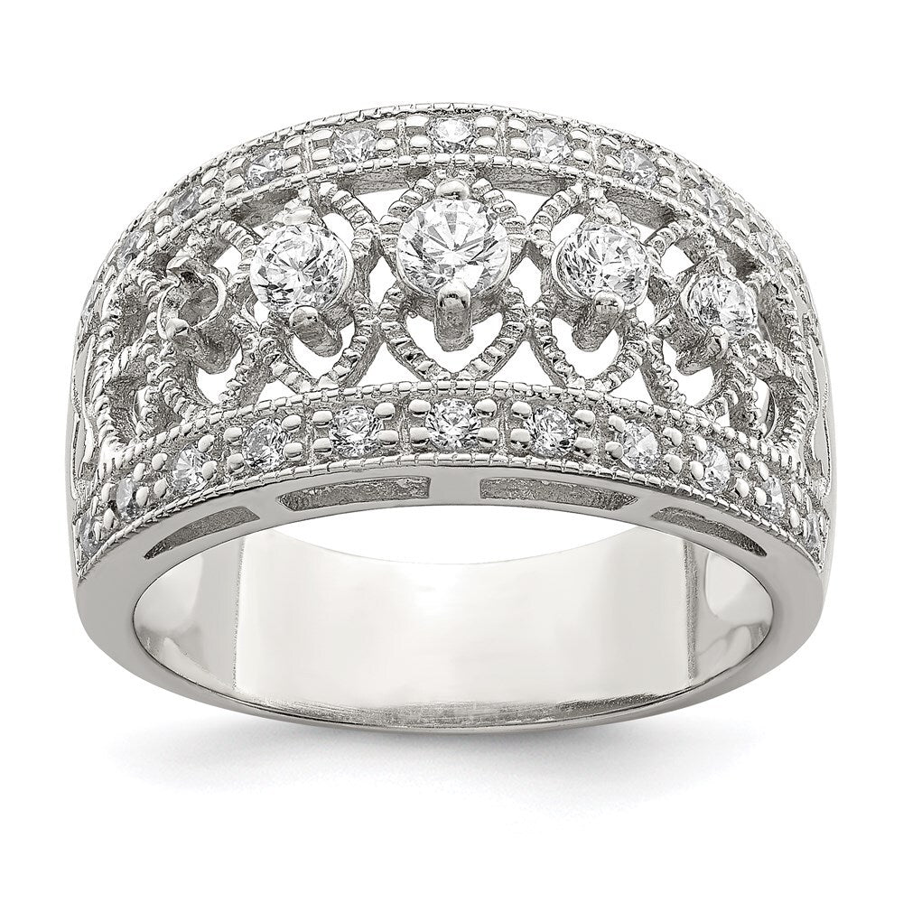 Sterling Silver Rhodium-plated Polished Cubic Zirconia Vintage Ring Size 8