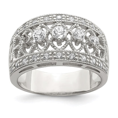 Sterling Silver Rhodium-plated Polished Cubic Zirconia Vintage Ring Size 8