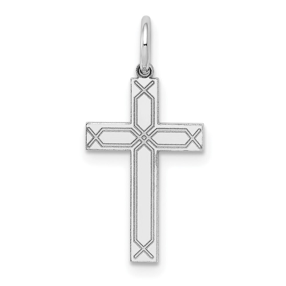 14k White Gold Laser Designed Cross Charm Pendant for Women
