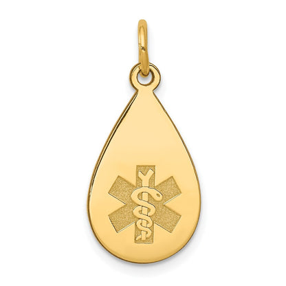 14k Yellow Gold Medical Jewelry Unenameled Pendant for Women