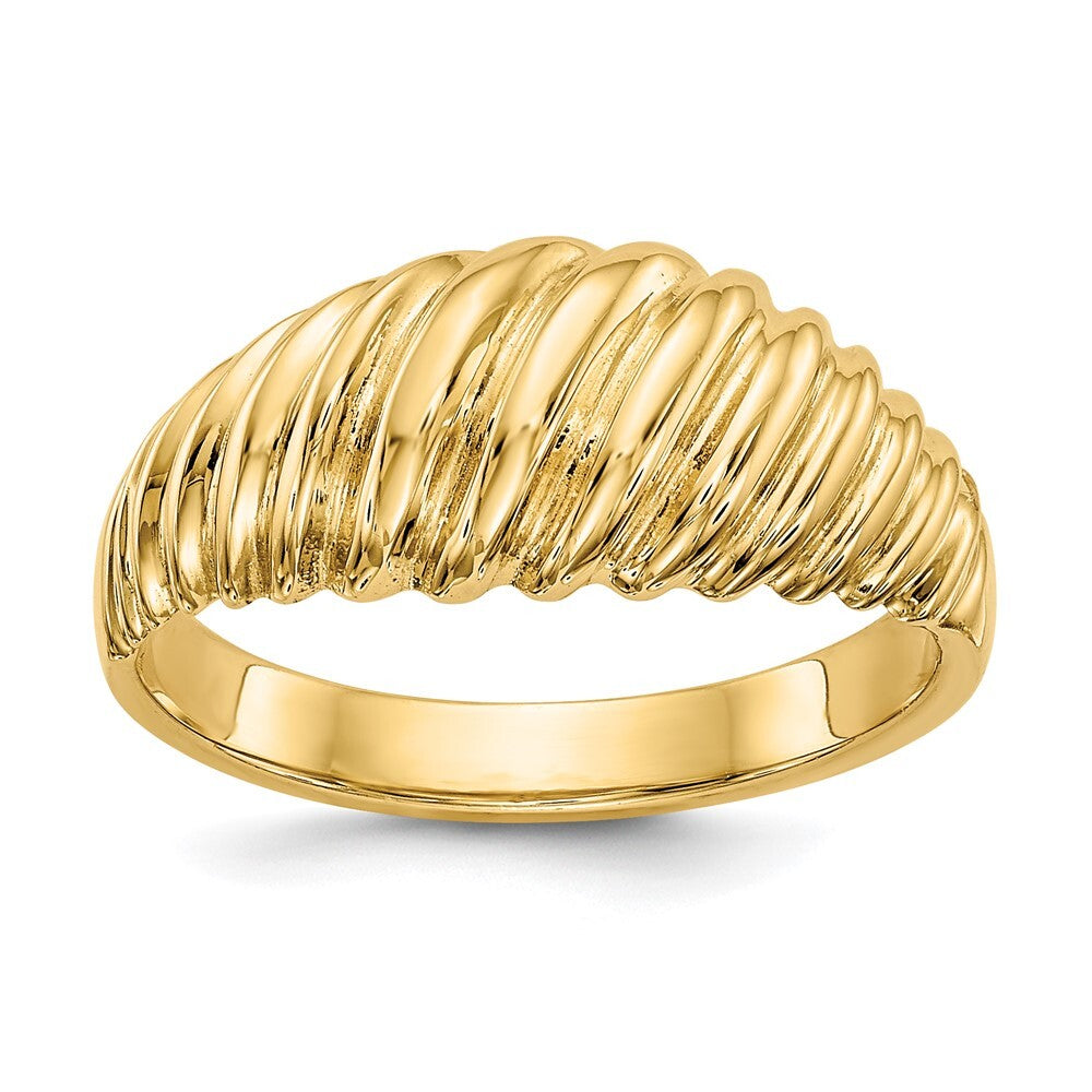 14K Yellow Gold Polished Scalloped Dome Ring