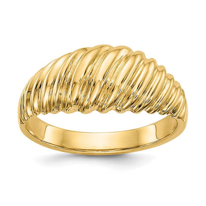 14K Yellow Gold Polished Scalloped Dome Ring