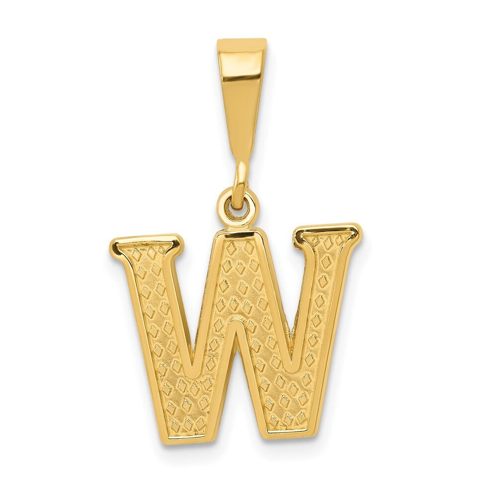 14k Yellow Gold Textured Initial W Charm Pendant for Women
