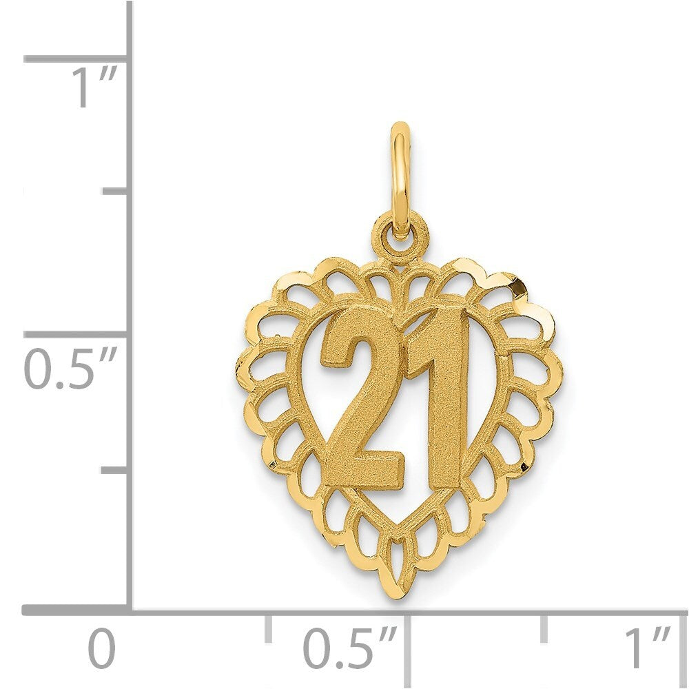 14k Yellow Gold 21 in Heart Charm Pendant for Women