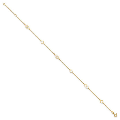 14k Yellow Gold Polished Heart Links and Chain 10" Anklet