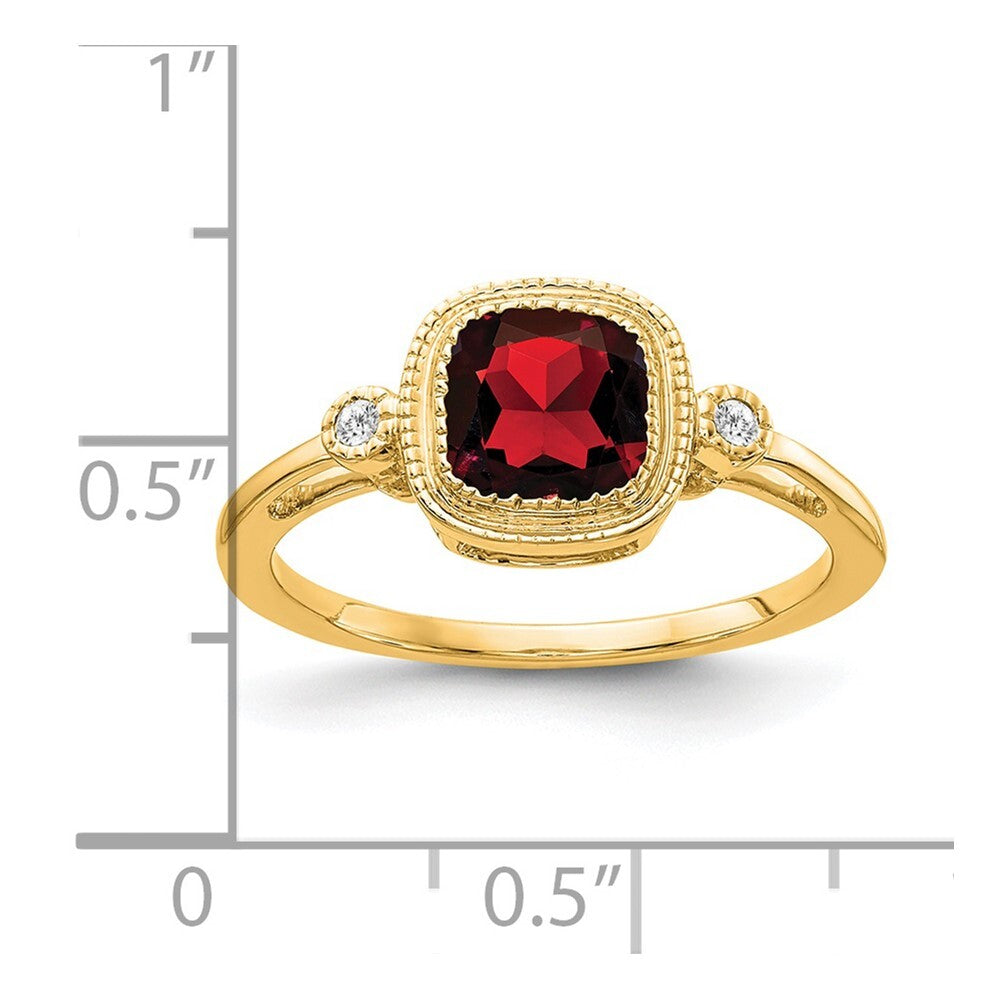 14K Yellow Gold Cushion Garnet and Diamond Ring Size 7