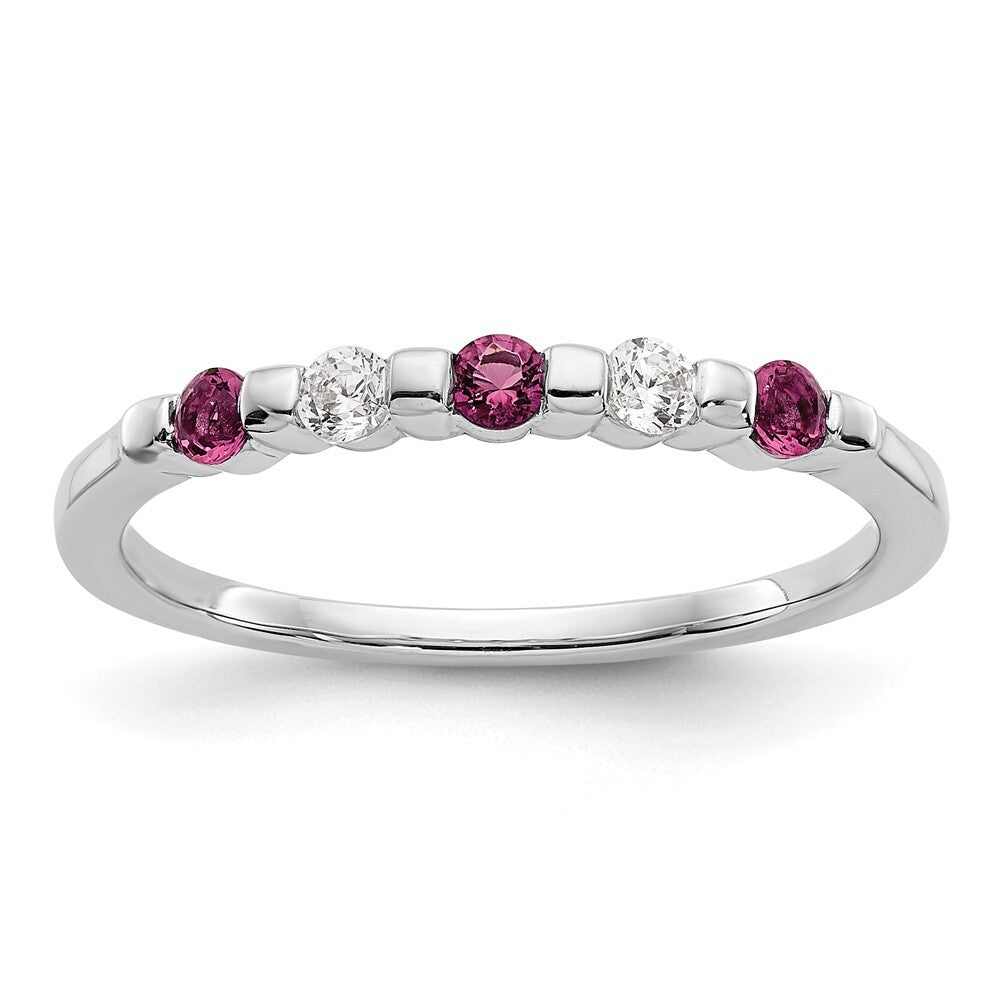 14k White Gold 1/10 carat Diamond and Ruby Complete Band Size 7
