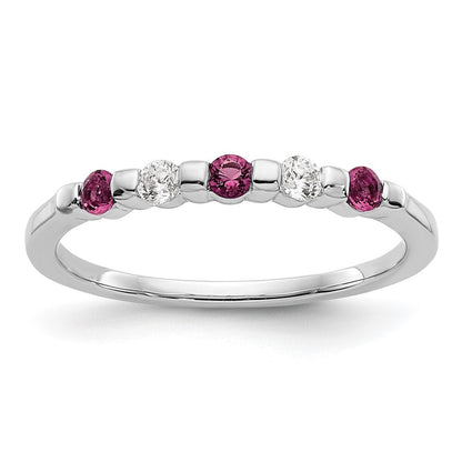 14k White Gold 1/10 carat Diamond and Ruby Complete Band Size 7