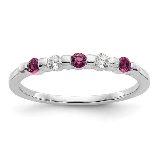 14k White Gold 1/10 carat Diamond and Ruby Complete Band Size 7