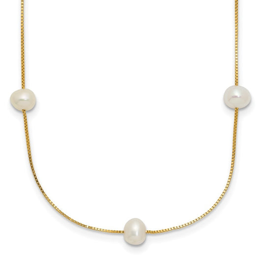 14k Yellow Gold 5-6mm White Freshwater Cultured Pearl 9-Station 18 inch Necklace