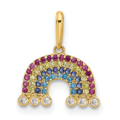 14k Yellow Gold Polished CZ Rainbow and Clouds Pendant