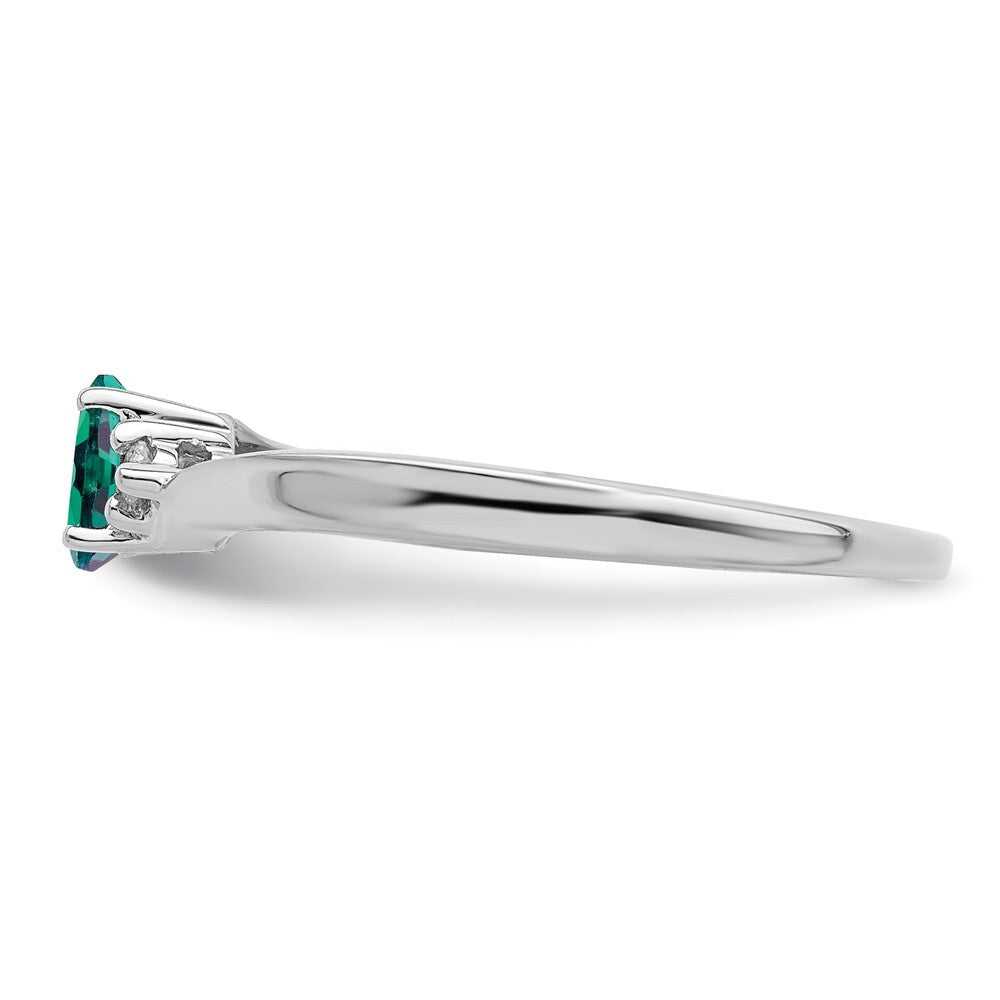 Sterling Silver Rhod-plated Created Alexandrite and Diamond Birthstone Ring
