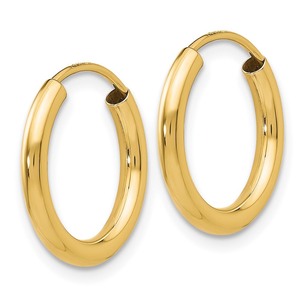 14k Yellow Gold Polished Round Endless 2mm Hoop Earrings Gift for Women