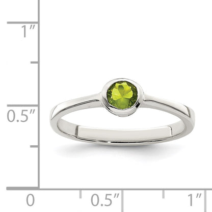 Sterling Silver Lime Green Round Bezel Cubic Zirconia Ring Size 8