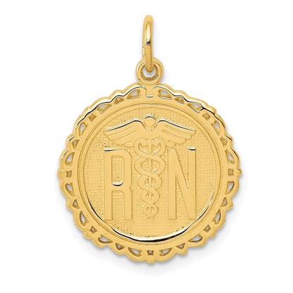 14k Yellow Gold RN Registered Nurse Disc Charm Pendant