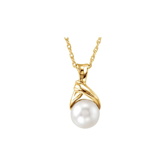 14k Yellow Gold Cultured White Akoya Pearl 18" Necklace  Fine Gift for Women