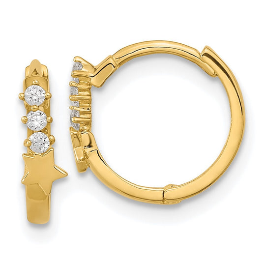 14k Yellow Gold Cubic Zirconia Shooting Star Hinged Hoop Earrings