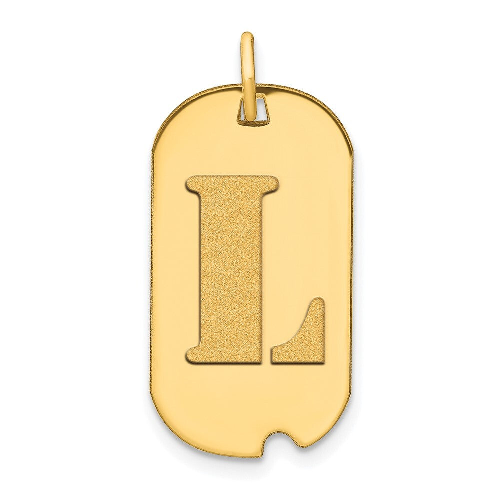 14k Yellow Gold Polished Letter L Initial Dog Tag Pendant for Women