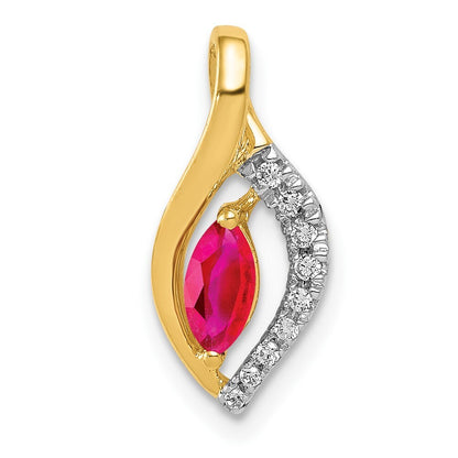 14k Yellow Gold Diamond and Marquise .32 Ruby Pendant for Women