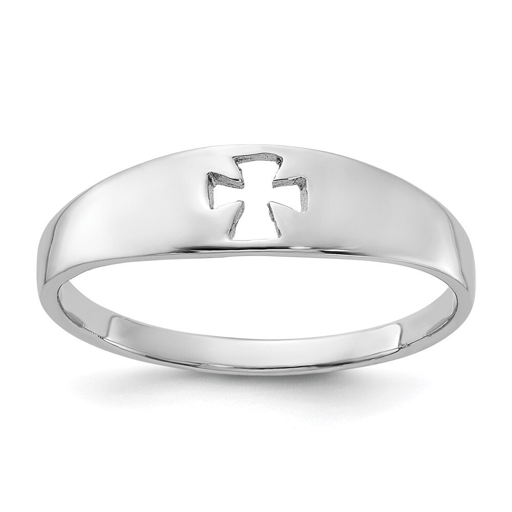 Sterling Silver Rhodium-plated Polished Cut-out Cross Ring Size 8