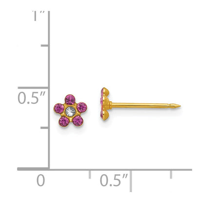 14k Yellow Gold February Purple Crystal Birthstone Flower Stud Earrings